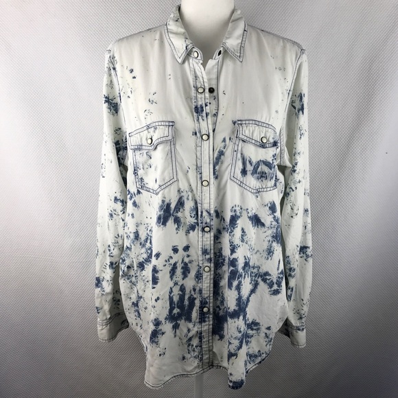MOSSIMO SUPPLY CO. Boyfriend Fit Bleached Long Sleeve Button Down w/Snaps XL - Picture 1 of 9